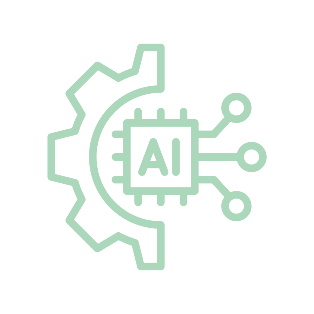 A gear with a microchip labeled "AI," representing artificial intelligence and automation in business strategy.