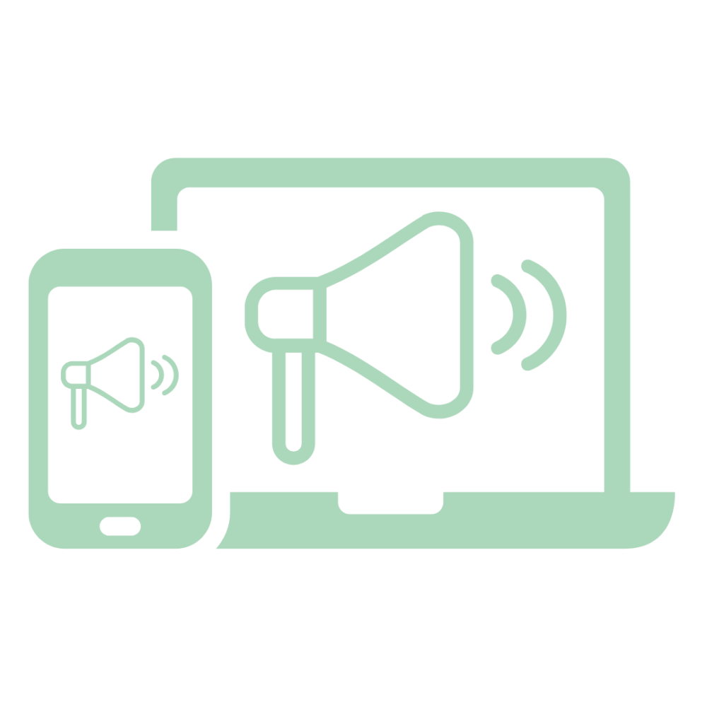 A megaphone displayed on a laptop and smartphone, symbolising multi-channel digital advertising and marketing.