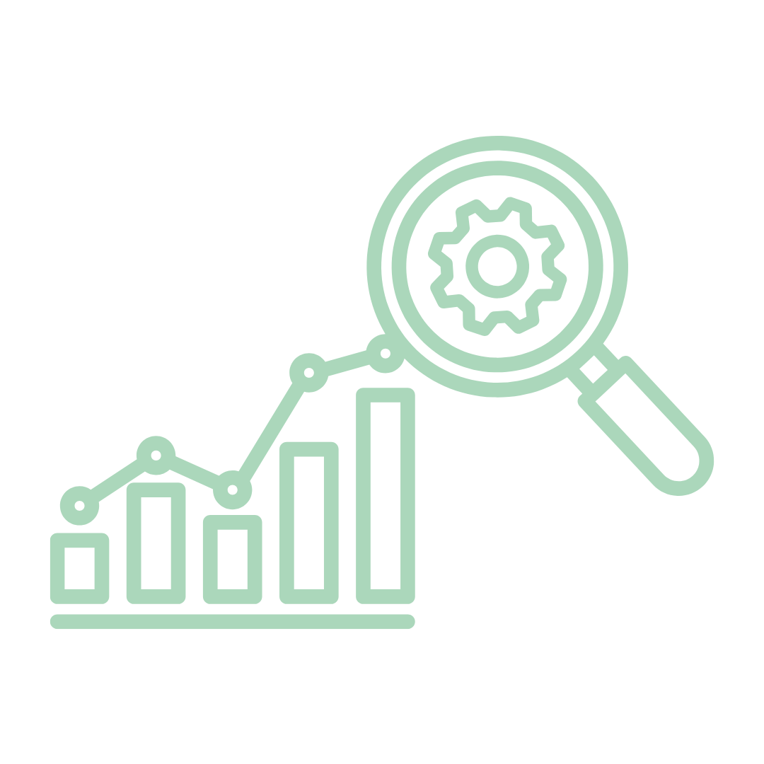 A magnifying glass inspecting a bar chart, representing analytics and optimisation.