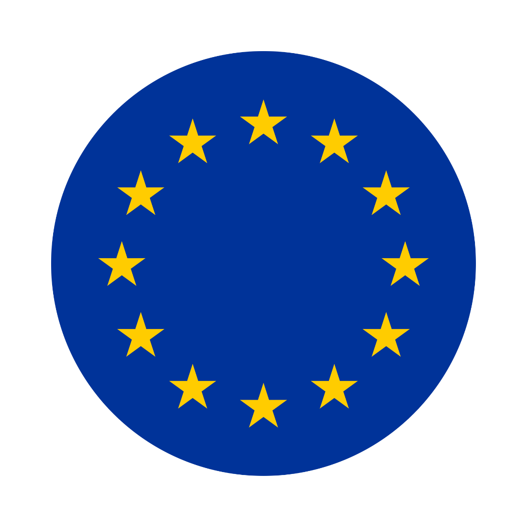 A circular icon featuring the EU flag, representing EU.